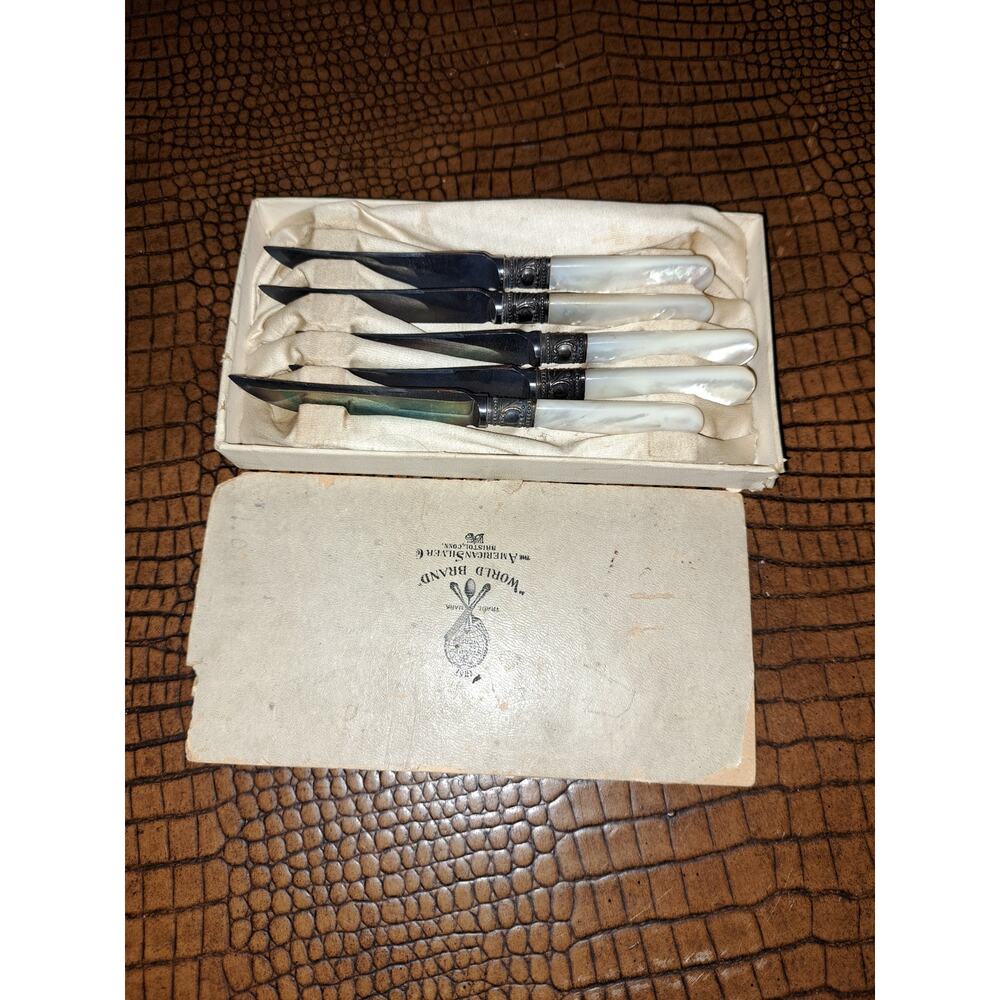 Vintage American Silver Co. fruit, dessert 5 Knife Set "World Brand"